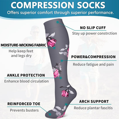 6 Pack Copper Compression Socks for Women and Men Circulation-Best Support for Medical,Running,Nursing,Athletic - Colors B