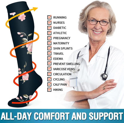 6 Pack Copper Compression Socks for Women and Men Circulation-Best Support for Medical,Running,Nursing,Athletic - Colors B
