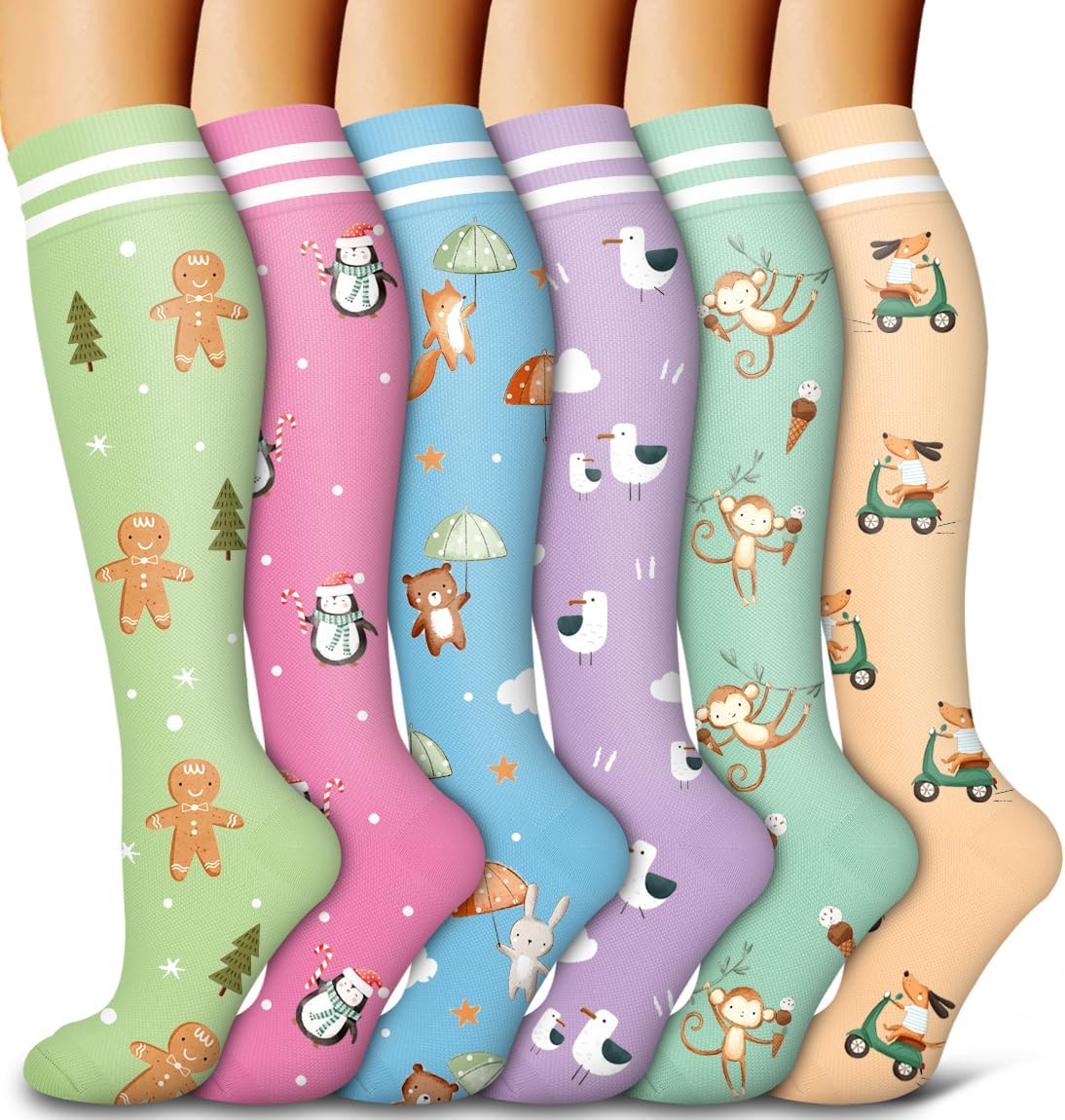 6 Pack Copper Compression Socks for Women and Men Circulation-Best Support for Medical,Running,Nursing,Athletic - Colors B