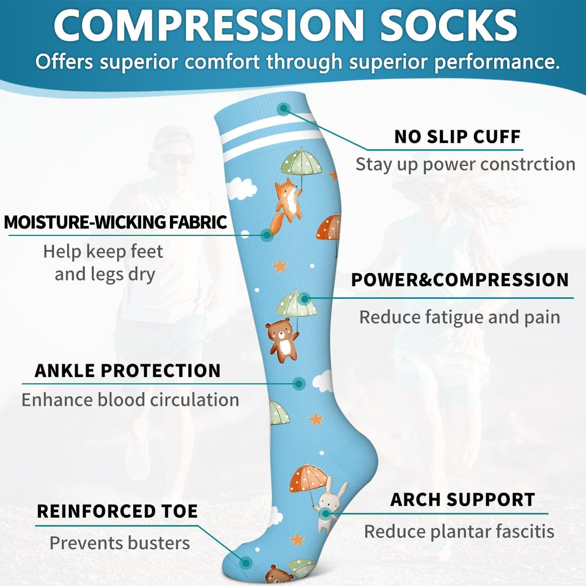 6 Pack Copper Compression Socks for Women and Men Circulation-Best Support for Medical,Running,Nursing,Athletic - Colors B