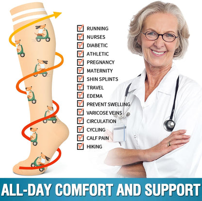 6 Pack Copper Compression Socks for Women and Men Circulation-Best Support for Medical,Running,Nursing,Athletic - Colors B