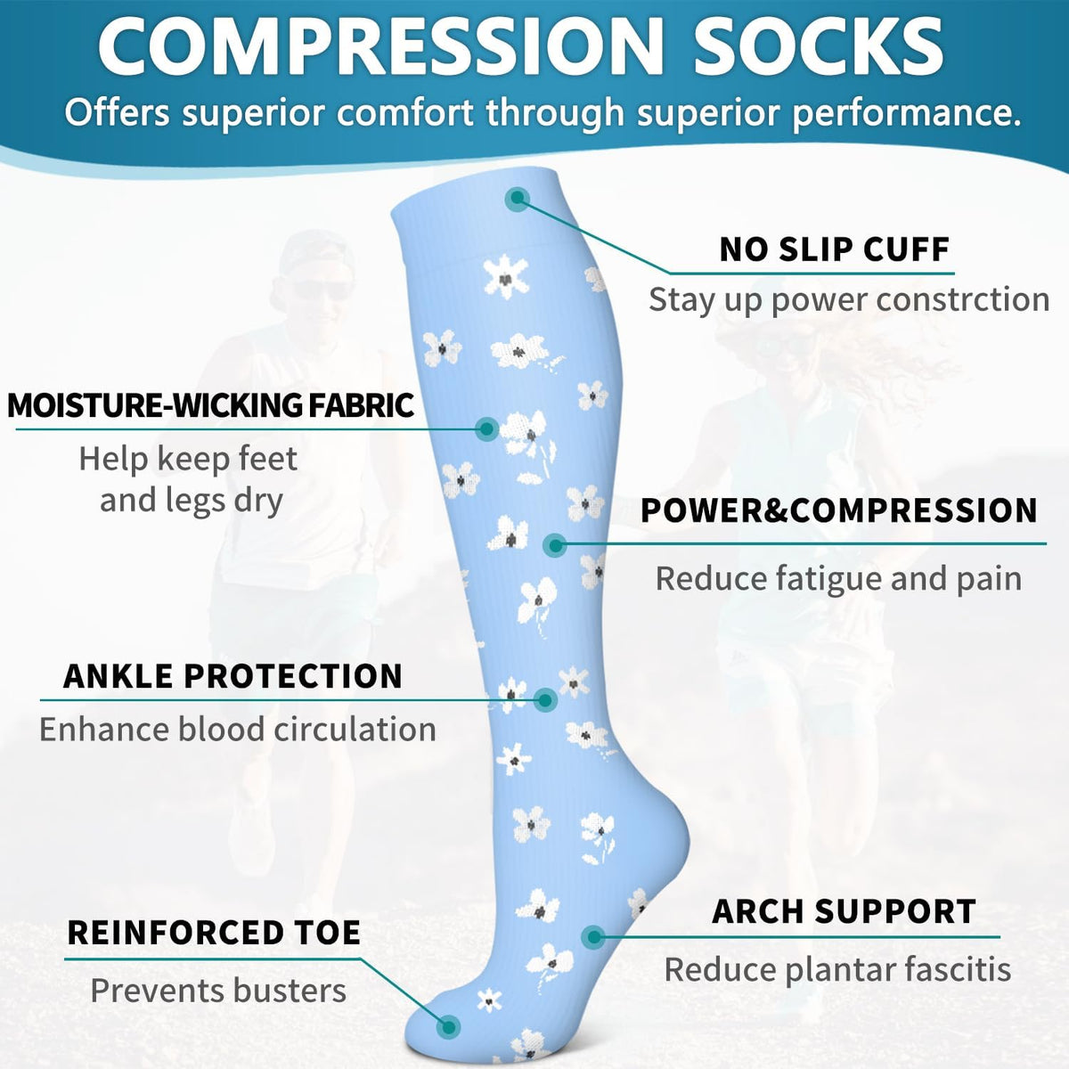 6 Pack Copper Compression Socks for Women and Men Circulation-Best Support for Medical,Running,Nursing,Athletic - Colors B