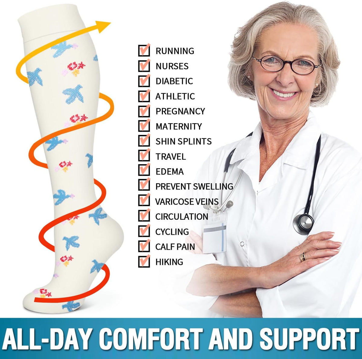 6 Pack Copper Compression Socks for Women and Men Circulation-Best Support for Medical,Running,Nursing,Athletic - Colors B