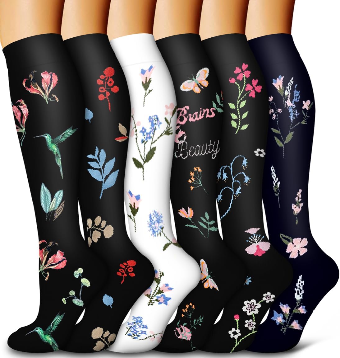6 Pack Copper Compression Socks for Women and Men Circulation-Best Support for Medical,Running,Nursing,Athletic - Colors B