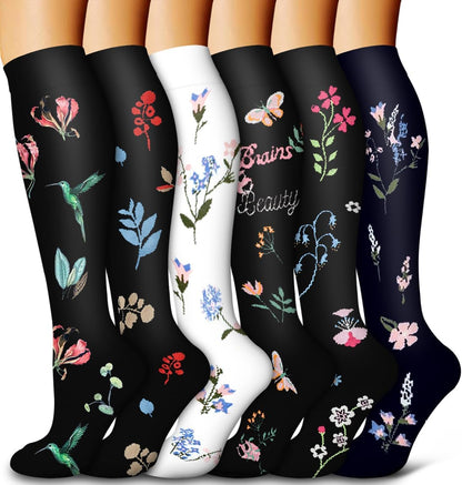 6 Pack Copper Compression Socks for Women and Men Circulation-Best Support for Medical,Running,Nursing,Athletic - Colors B