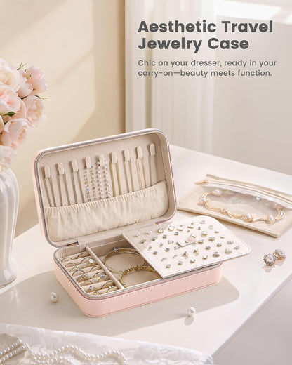 Travel Jewelry Case with Clear Bag for Women Girls -Medium/Beige