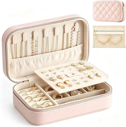 Travel Jewelry Case with Clear Bag for Women Girls -Medium/Beige