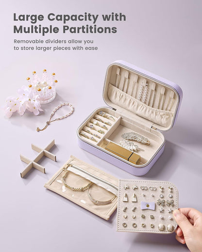 Travel Jewelry Case with Clear Bag for Women Girls -Medium/Beige
