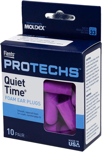 Protechs Quiet Time Foam Ear Plugs, NRR 33, 10 Pair, Purple