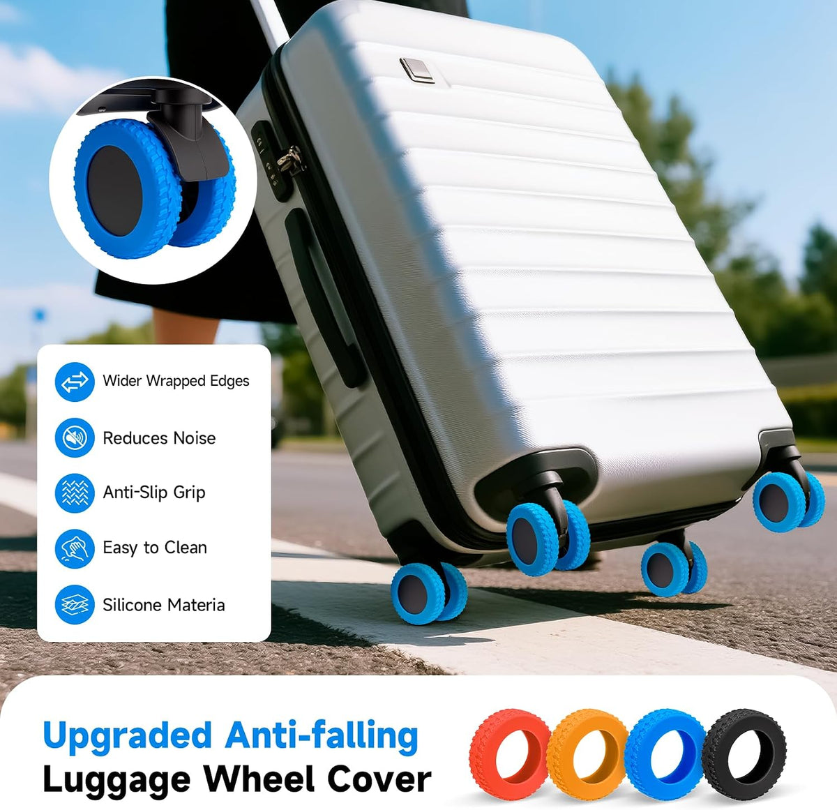 2026 Upgraded Luggage Wheel Covers, Silicone Protective Covers for 2-2.4" Suitcases Spinner Wheel, Wear-Resistant, Anti-Noise, Thickened Protector, Travel Accessories (Blue)