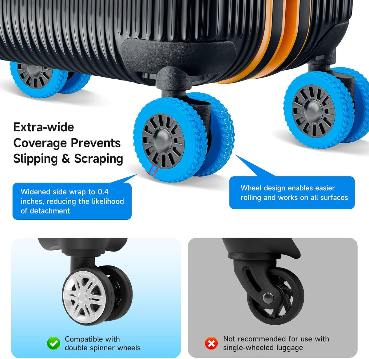 2026 Upgraded Luggage Wheel Covers, Silicone Protective Covers for 2-2.4" Suitcases Spinner Wheel, Wear-Resistant, Anti-Noise, Thickened Protector, Travel Accessories (Blue)