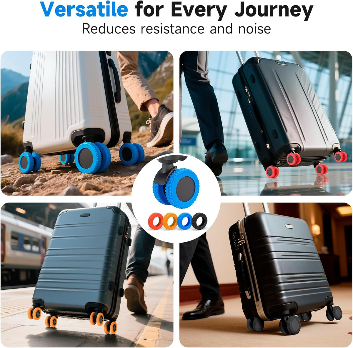 2026 Upgraded Luggage Wheel Covers, Silicone Protective Covers for 2-2.4" Suitcases Spinner Wheel, Wear-Resistant, Anti-Noise, Thickened Protector, Travel Accessories (Blue)