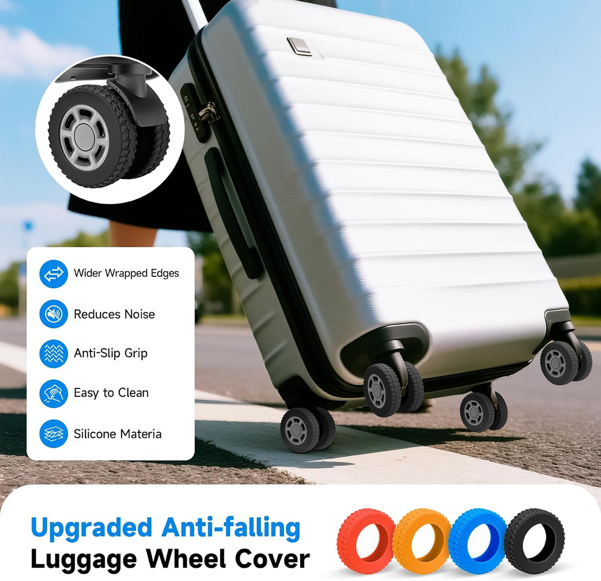 2026 Upgraded Luggage Wheel Covers, Silicone Protective Covers for 2-2.4" Suitcases Spinner Wheel, Wear-Resistant, Anti-Noise, Thickened Protector, Travel Accessories (Blue)