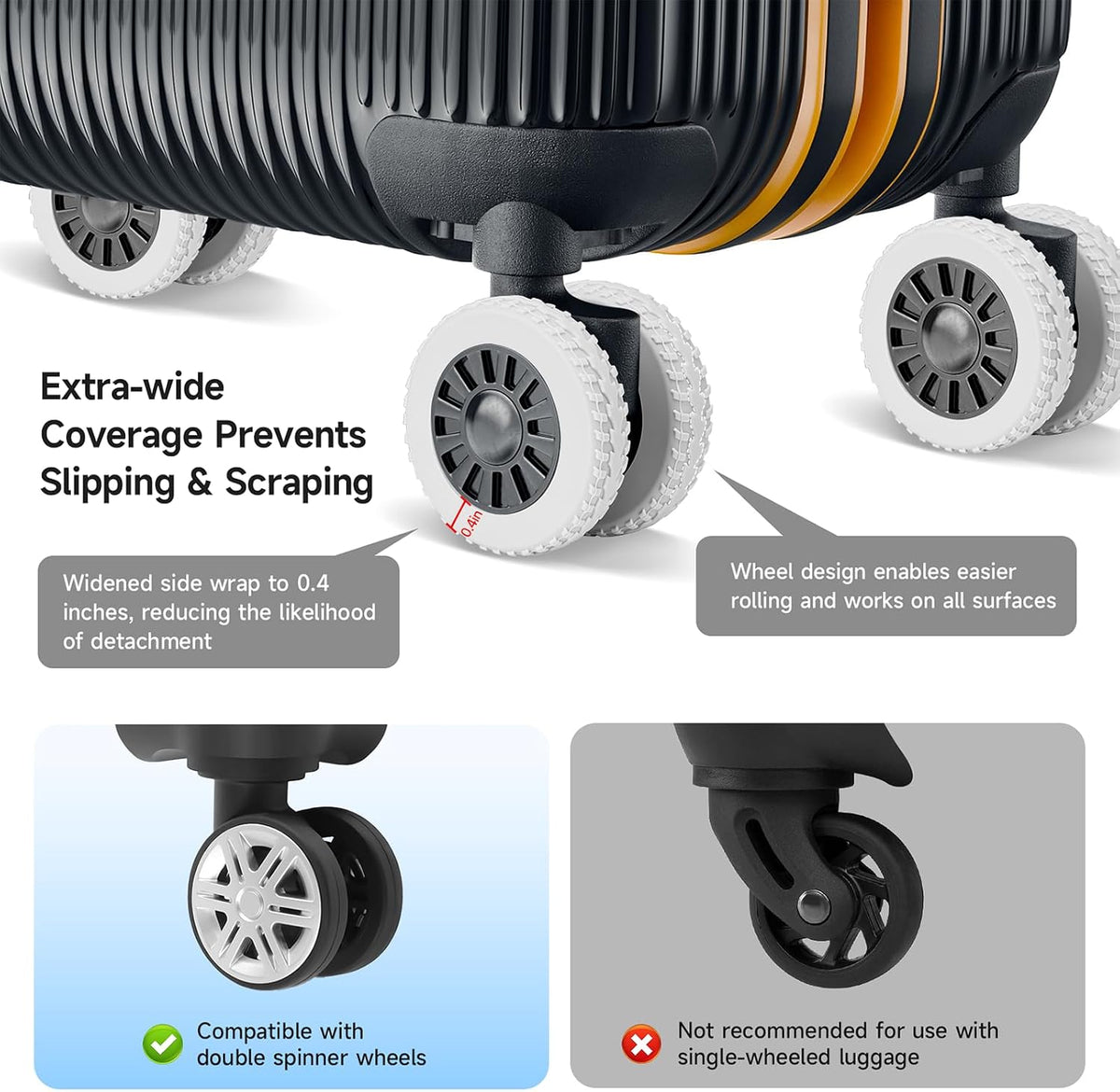 2026 Upgraded Luggage Wheel Covers, Silicone Protective Covers for 2-2.4" Suitcases Spinner Wheel, Wear-Resistant, Anti-Noise, Thickened Protector, Travel Accessories (Blue)