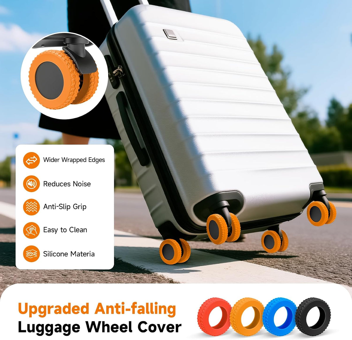 2026 Upgraded Luggage Wheel Covers, Silicone Protective Covers for 2-2.4" Suitcases Spinner Wheel, Wear-Resistant, Anti-Noise, Thickened Protector, Travel Accessories (Blue)