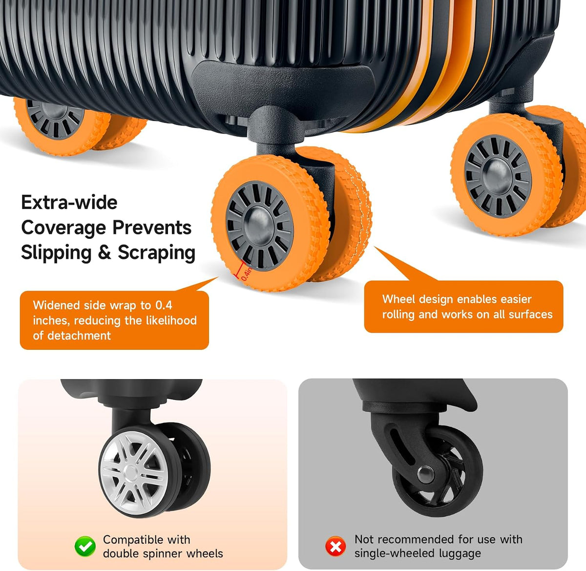 2026 Upgraded Luggage Wheel Covers, Silicone Protective Covers for 2-2.4" Suitcases Spinner Wheel, Wear-Resistant, Anti-Noise, Thickened Protector, Travel Accessories (Blue)