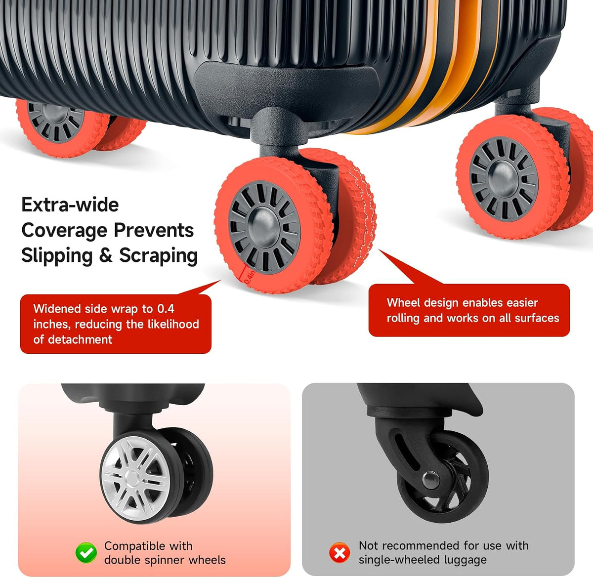 2026 Upgraded Luggage Wheel Covers, Silicone Protective Covers for 2-2.4" Suitcases Spinner Wheel, Wear-Resistant, Anti-Noise, Thickened Protector, Travel Accessories (Blue)