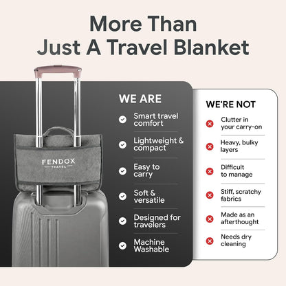 2-in-1 Travel Blanket and Pillow – Lightweight, Compact, Ultra Soft, Machine Washable – Handle, Luggage Sleeve, Backpack Clip – for Travel Airplane, Car, Office (Gray)