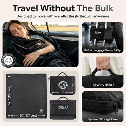 2-in-1 Travel Blanket and Pillow – Lightweight, Compact, Ultra Soft, Machine Washable – Handle, Luggage Sleeve, Backpack Clip – for Travel Airplane, Car, Office (Gray)