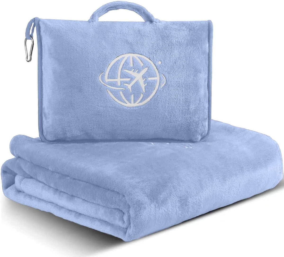 2-in-1 Travel Blanket and Pillow – Lightweight, Compact, Ultra Soft, Machine Washable – Handle, Luggage Sleeve, Backpack Clip – for Travel Airplane, Car, Office (Gray)