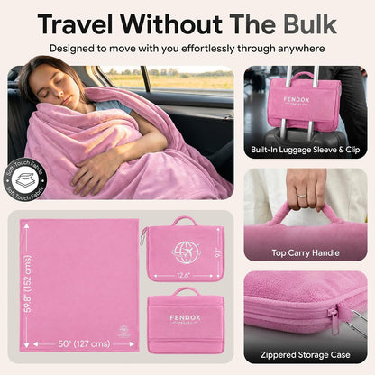 2-in-1 Travel Blanket and Pillow – Lightweight, Compact, Ultra Soft, Machine Washable – Handle, Luggage Sleeve, Backpack Clip – for Travel Airplane, Car, Office (Gray)