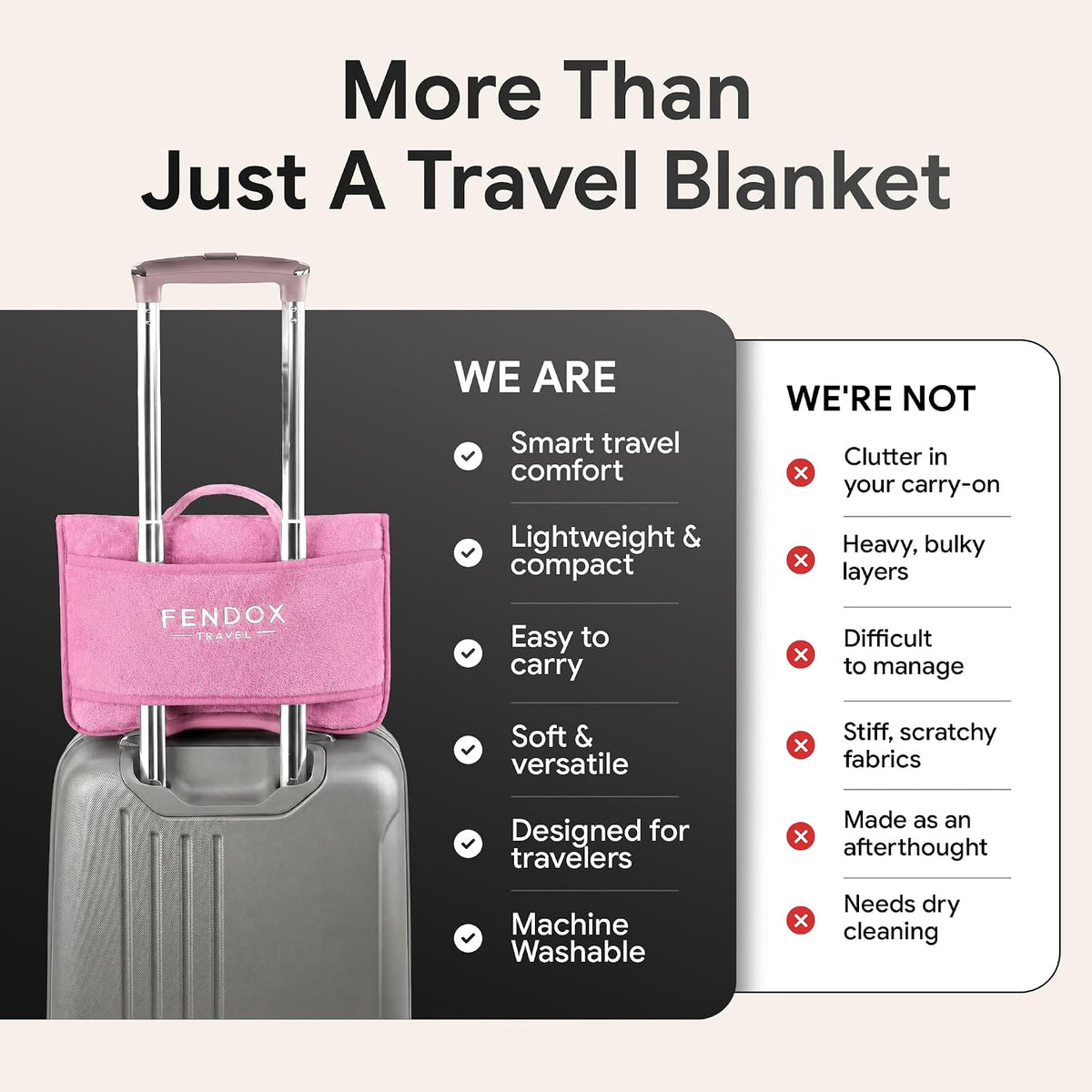 2-in-1 Travel Blanket and Pillow – Lightweight, Compact, Ultra Soft, Machine Washable – Handle, Luggage Sleeve, Backpack Clip – for Travel Airplane, Car, Office (Gray)