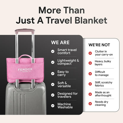 2-in-1 Travel Blanket and Pillow – Lightweight, Compact, Ultra Soft, Machine Washable – Handle, Luggage Sleeve, Backpack Clip – for Travel Airplane, Car, Office (Gray)