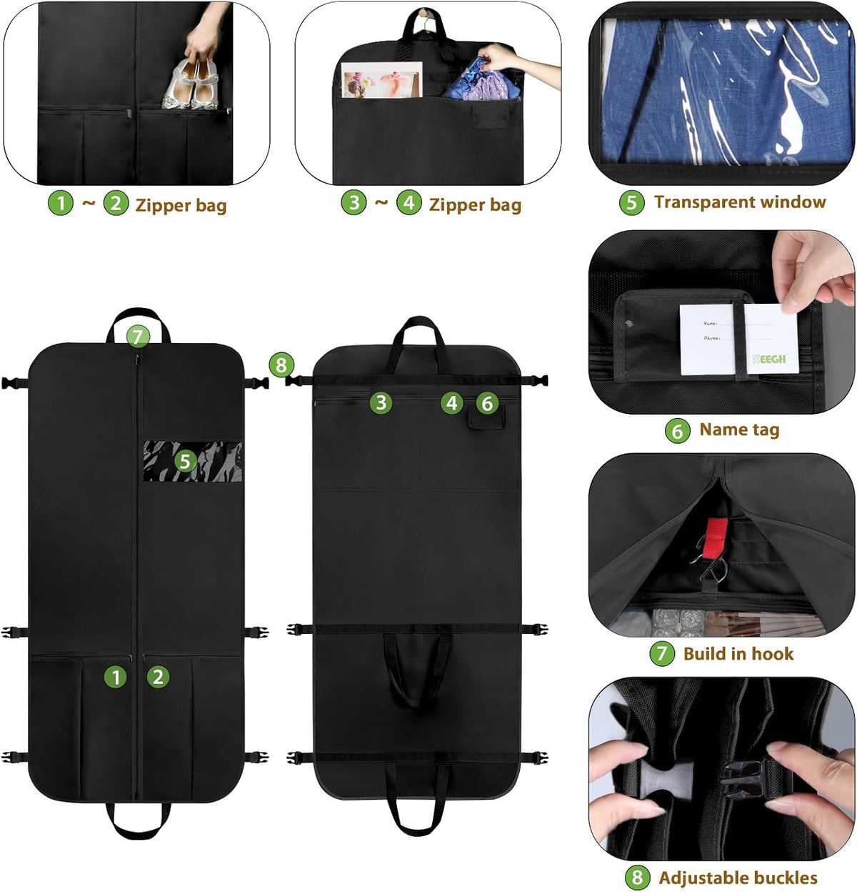 Garment Bags for Travel 54 in Tri-fold Suit Bags, Black