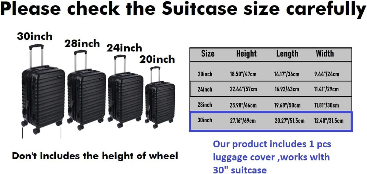Clear PVC Suitcase Cover Protectors Transparent Luggage Cover Waterproof Wheeled Suitcase Dust Cover Dustproof Travel Luggage Sleeve Protector (30")