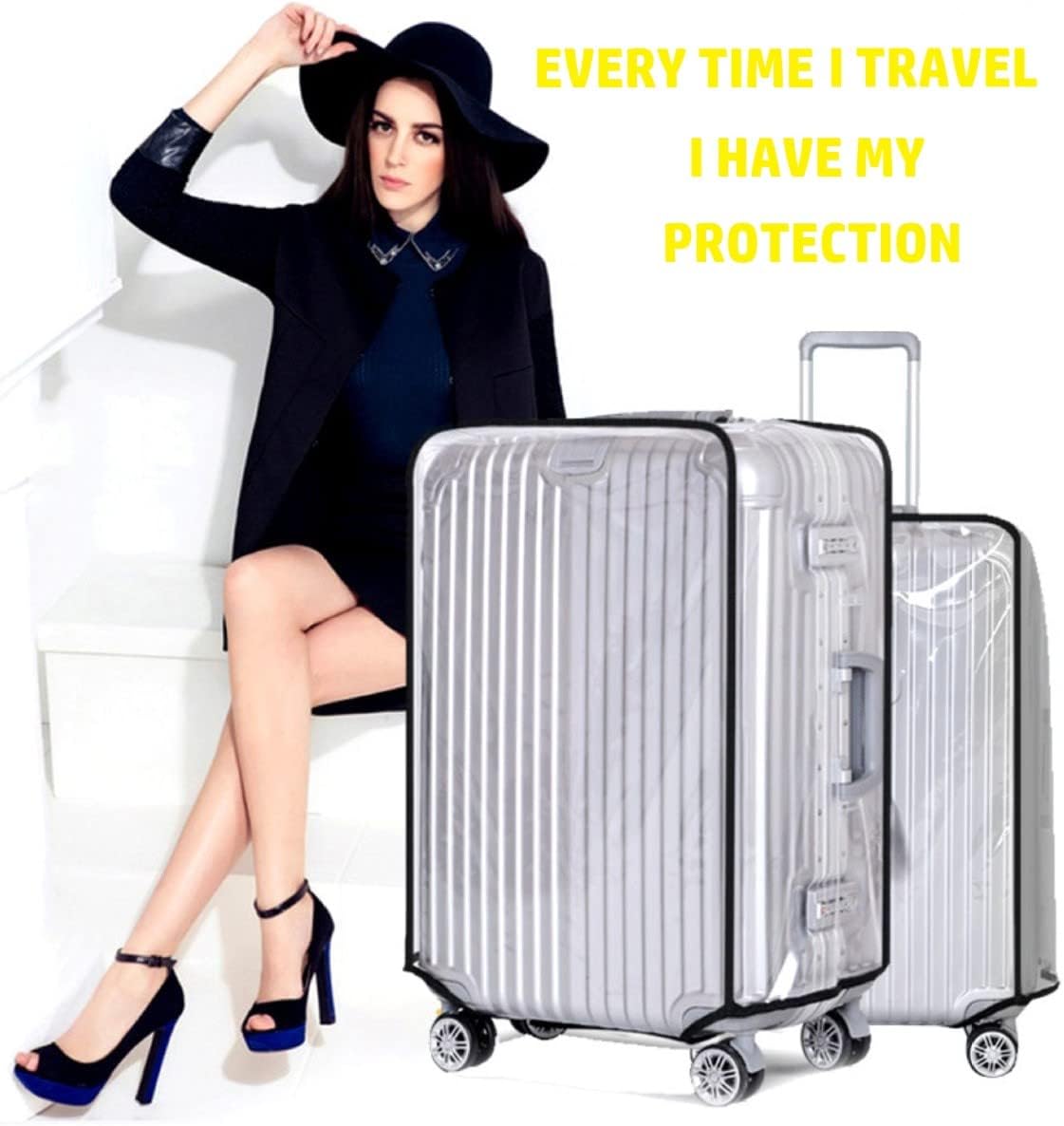 Clear PVC Suitcase Cover Protectors Transparent Luggage Cover Waterproof Wheeled Suitcase Dust Cover Dustproof Travel Luggage Sleeve Protector (30")