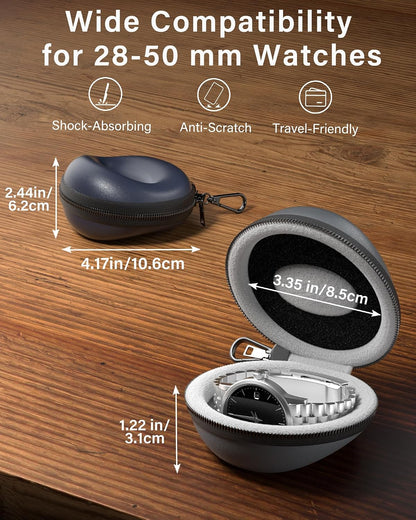 Single Watch Travel Case with Carabiner Clip, EVA Hard Shell