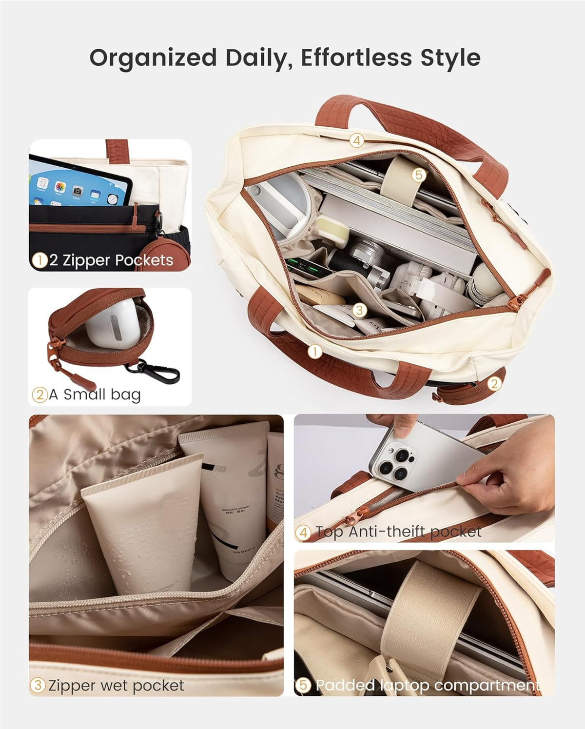 Tote Bag for Women, Expandable Laptop Work Bag 15.6 Inch, 33L Large Travel Handbag with 40oz Tumbler Holder, TSA