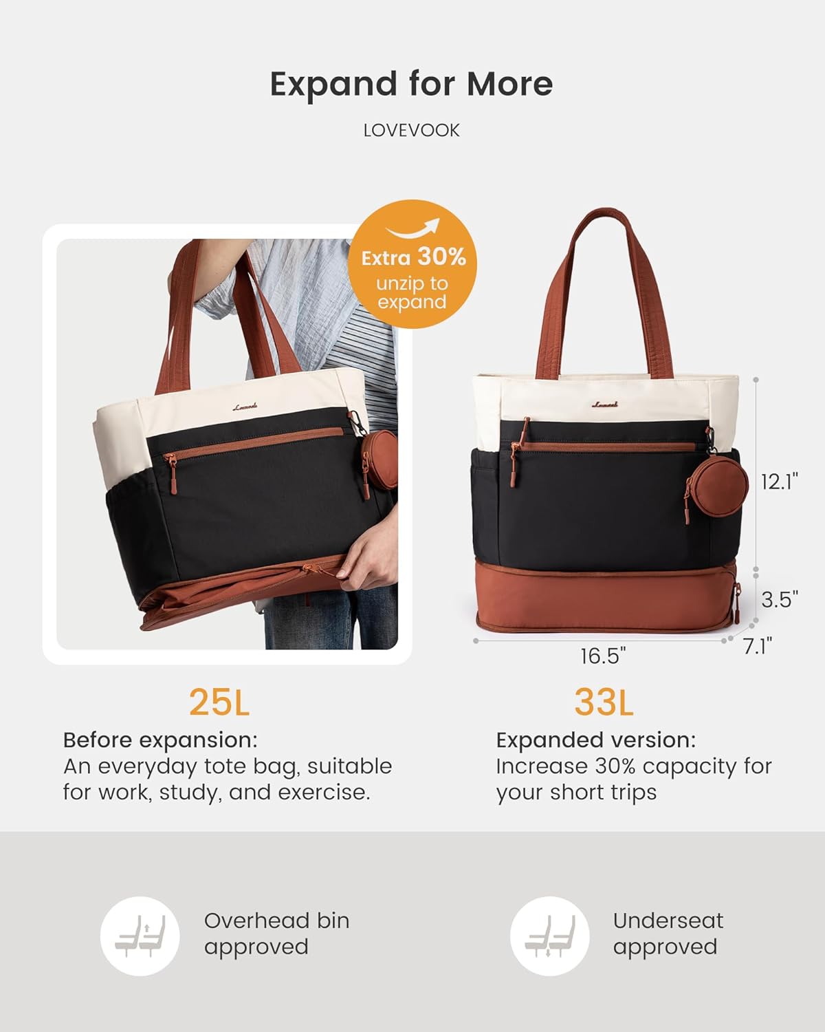 Tote Bag for Women, Expandable Laptop Work Bag 15.6 Inch, 33L Large Travel Handbag with 40oz Tumbler Holder, TSA