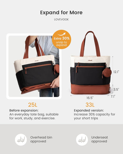 Tote Bag for Women, Expandable Laptop Work Bag 15.6 Inch, 33L Large Travel Handbag with 40oz Tumbler Holder, TSA