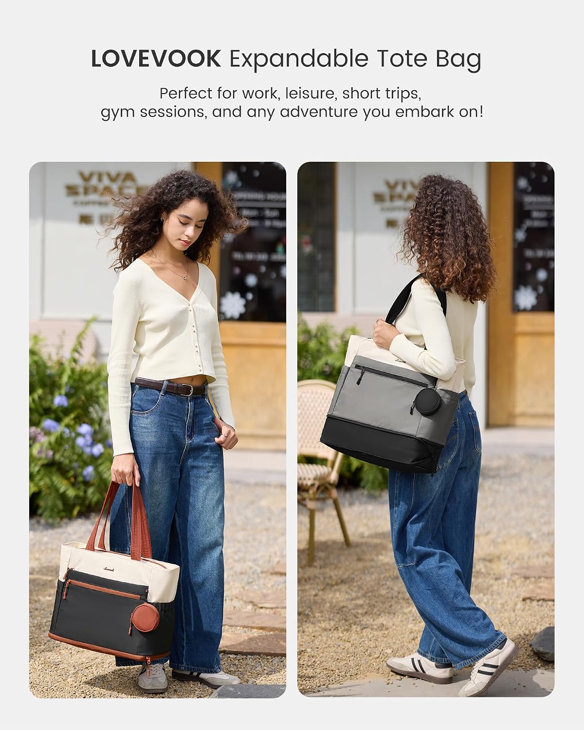 Tote Bag for Women, Expandable Laptop Work Bag 15.6 Inch, 33L Large Travel Handbag with 40oz Tumbler Holder, TSA
