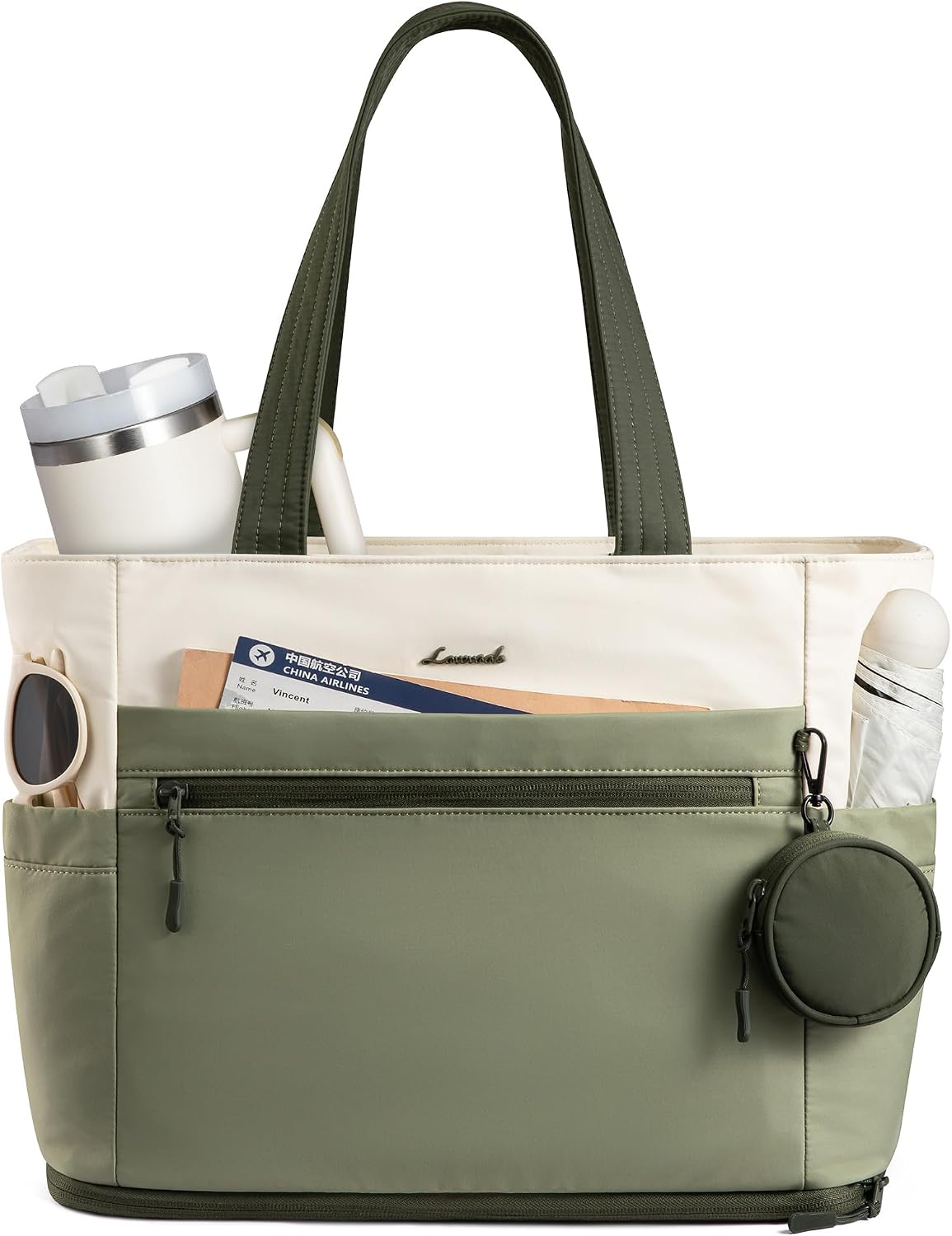 Tote Bag for Women, Expandable Laptop Work Bag 15.6 Inch, 33L Large Travel Handbag with 40oz Tumbler Holder, TSA