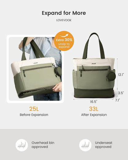 Tote Bag for Women, Expandable Laptop Work Bag 15.6 Inch, 33L Large Travel Handbag with 40oz Tumbler Holder, TSA