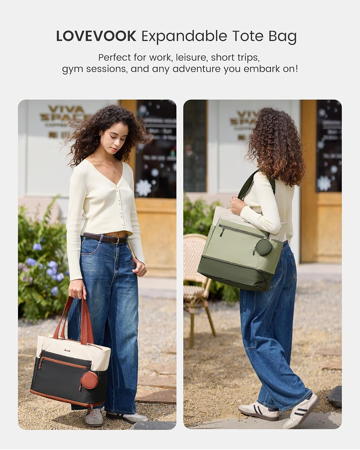 Tote Bag for Women, Expandable Laptop Work Bag 15.6 Inch, 33L Large Travel Handbag with 40oz Tumbler Holder, TSA