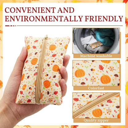 5 Pieces Tissues Purse Pocket Tissue Holder Reusable Travel Pouch Fabric Zipper Enclosed Small Size Flower Pattern Holder for Purse Coins for Christmas, 5.25 x 3 Inches (Floral Style)
