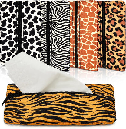 5 Pieces Tissues Purse Pocket Tissue Holder Reusable Travel Pouch Fabric Zipper Enclosed Small Size Flower Pattern Holder for Purse Coins for Christmas, 5.25 x 3 Inches (Floral Style)
