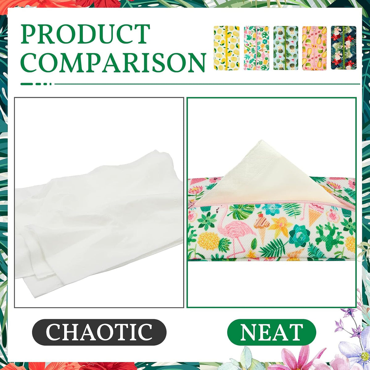5 Pieces Tissues Purse Pocket Tissue Holder Reusable Travel Pouch Fabric Zipper Enclosed Small Size Flower Pattern Holder for Purse Coins for Christmas, 5.25 x 3 Inches (Floral Style)