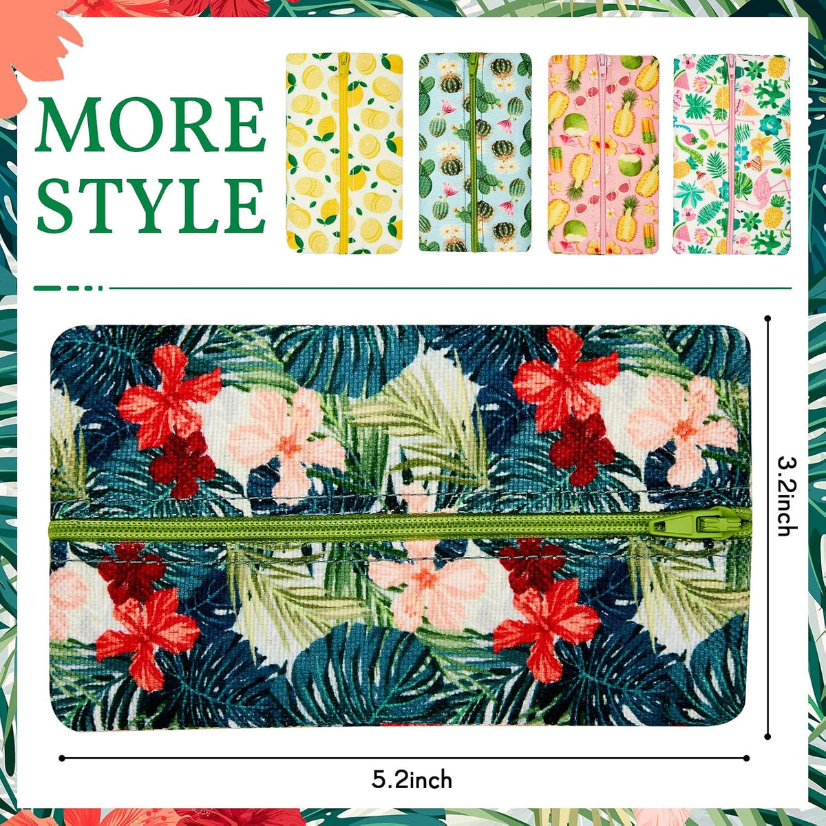 5 Pieces Tissues Purse Pocket Tissue Holder Reusable Travel Pouch Fabric Zipper Enclosed Small Size Flower Pattern Holder for Purse Coins for Christmas, 5.25 x 3 Inches (Floral Style)