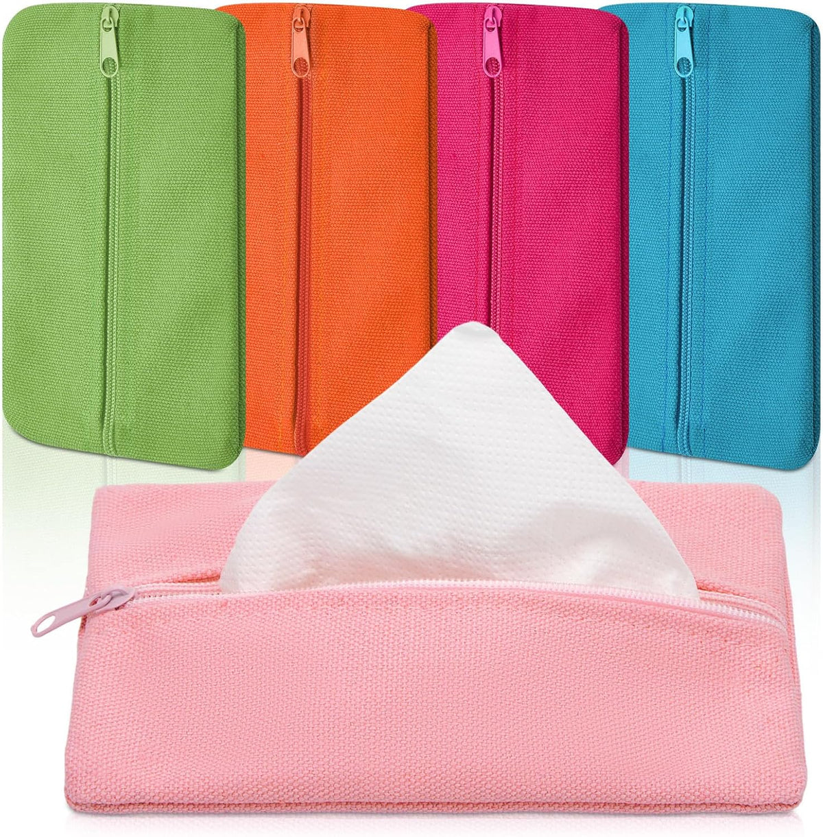 5 Pieces Tissues Purse Pocket Tissue Holder Reusable Travel Pouch Fabric Zipper Enclosed Small Size Flower Pattern Holder for Purse Coins for Christmas, 5.25 x 3 Inches (Floral Style)
