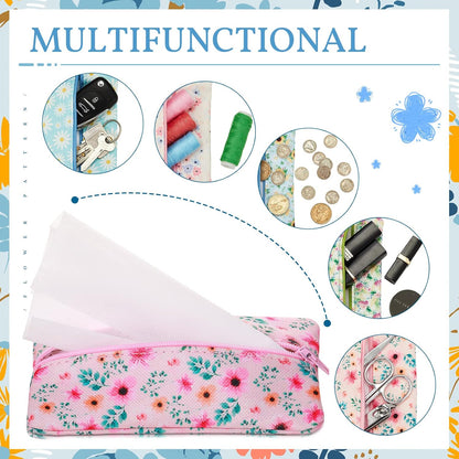 5 Pieces Tissues Purse Pocket Tissue Holder Reusable Travel Pouch Fabric Zipper Enclosed Small Size Flower Pattern Holder for Purse Coins for Christmas, 5.25 x 3 Inches (Floral Style)