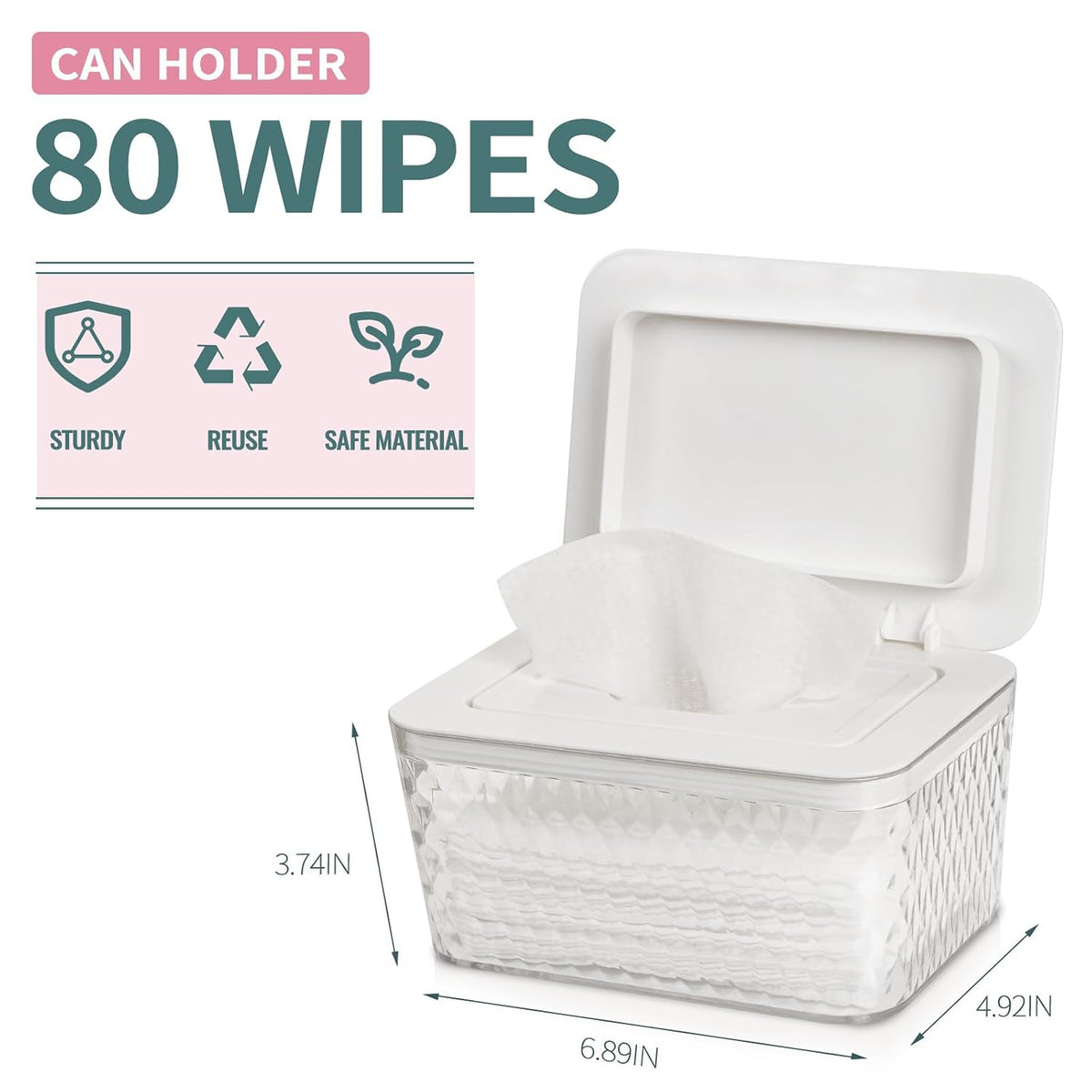 Wipes Dispenser, One-Handed Operation Wipe Holder, White