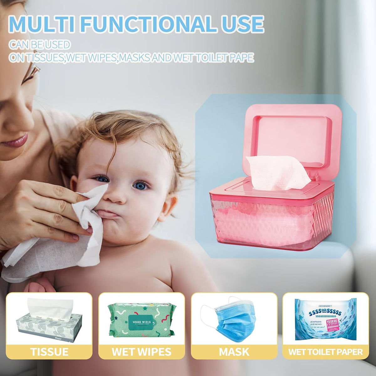 Wipes Dispenser, One-Handed Operation Wipe Holder, White