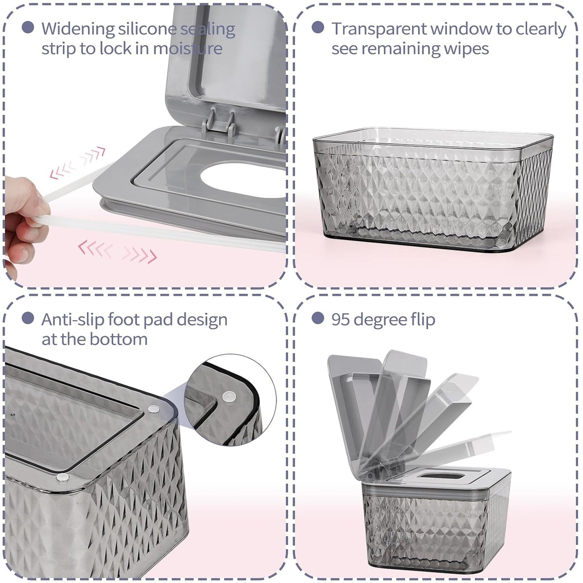 Wipes Dispenser, One-Handed Operation Wipe Holder, White