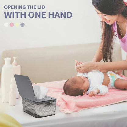 Wipes Dispenser, One-Handed Operation Wipe Holder, White
