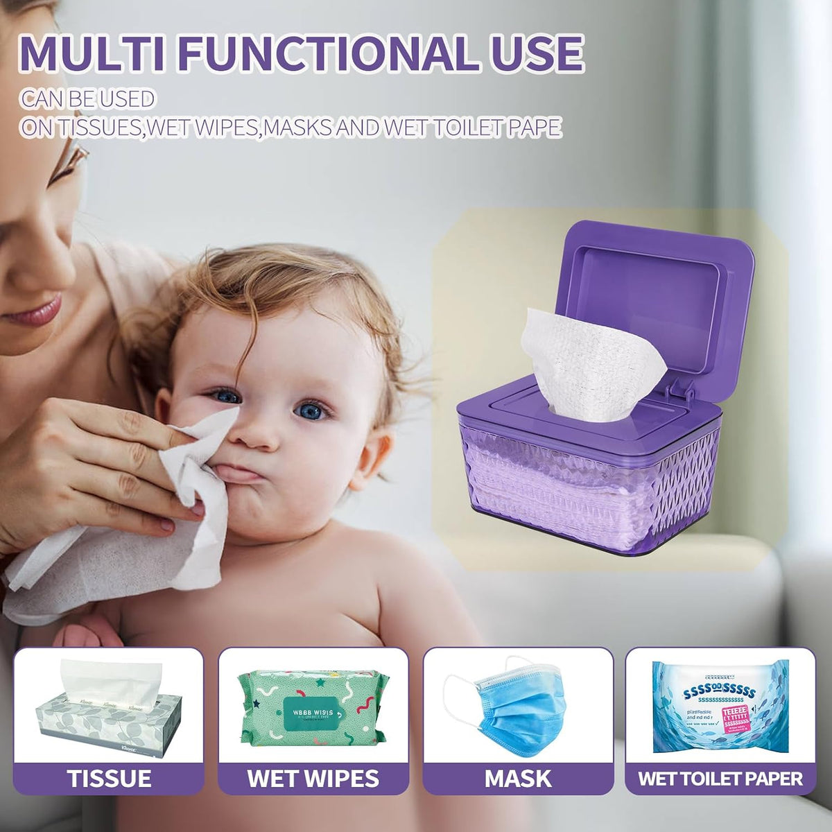 Wipes Dispenser, One-Handed Operation Wipe Holder, White
