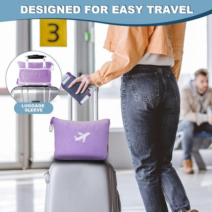 Travel Blanket Airplane Compact with Bag, Travel Essentials 3 in 1 Packable Airplane Blanket, Travel Pillow and Blanket Set, Inflatable Pillow, Luggage Sleeve & Backpack Clip (Light Grey)
